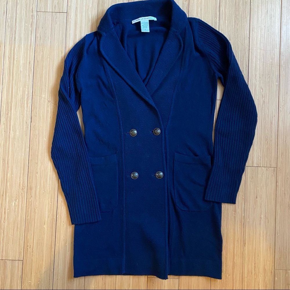 Diane Von Furstenburg Navy 100% Cashmere Cardigan, P